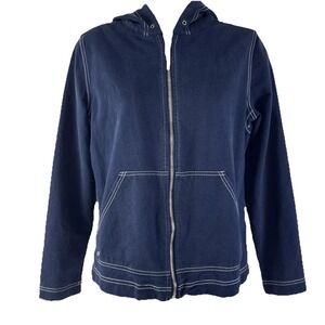 Jones New York Sport Hooded Jacket Women's Medium Navy Blue Full Zip Pocket‎